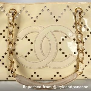 Authentic CHANEL CC Patent Leather Chain Shoulder Tote
